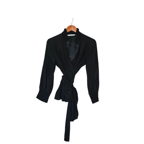 Diane Von Furstenberg Graciela Silk Blouse Wrap Style Ruffle 12 Black Classic Lu - Picture 7 of 11
